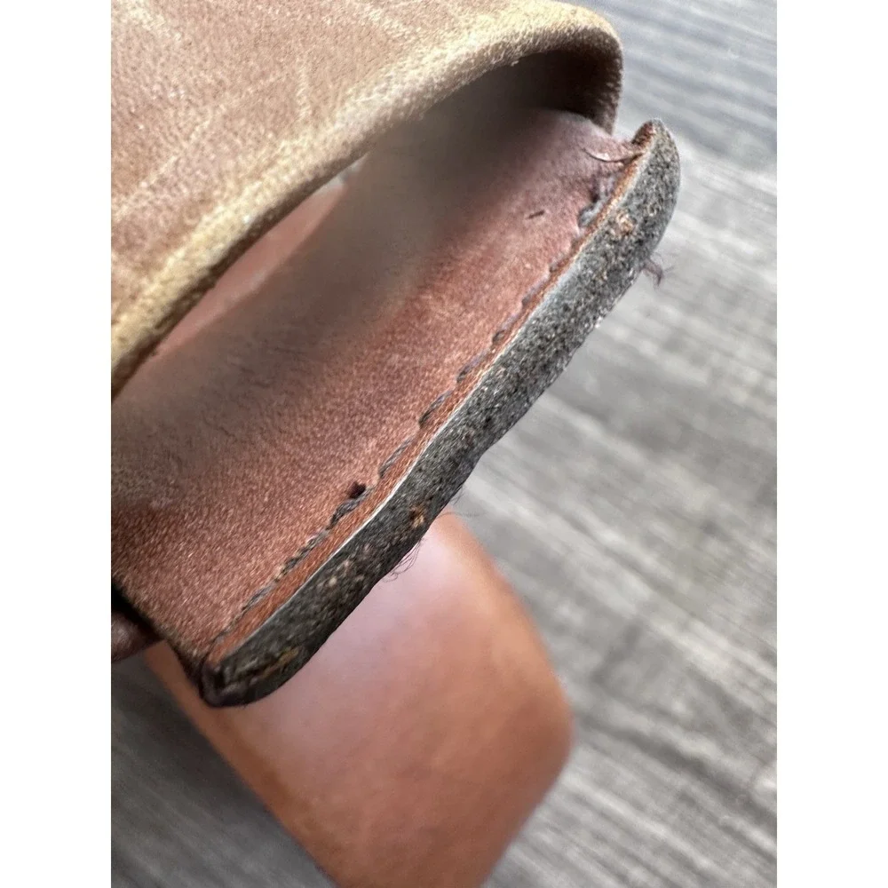 VTG Harness House Hand Waxed Steerhide Leather Belt 38 Brown Geometric 4270